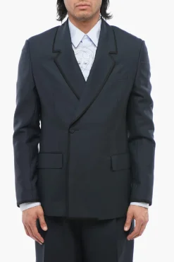 Fashion Blazer Doppiopetto In Lana Con Bordi In Satin Uomo Giacche