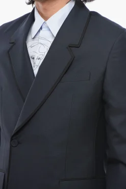 Fashion Blazer Doppiopetto In Lana Con Bordi In Satin Uomo Giacche