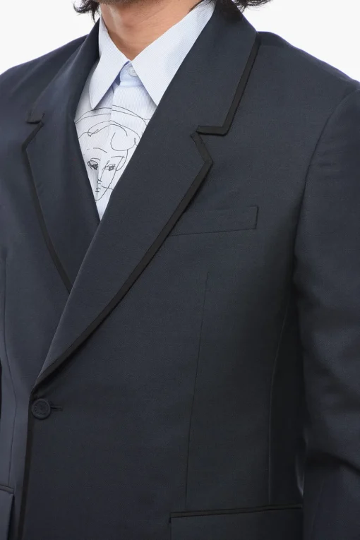Fashion Blazer Doppiopetto In Lana Con Bordi In Satin Uomo Giacche