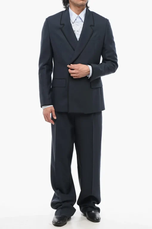 Fashion Blazer Doppiopetto In Lana Con Bordi In Satin Uomo Giacche