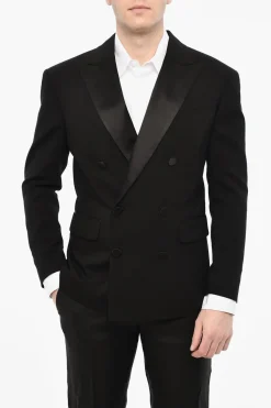 Blazer Doppiopetto In Misto Lana Con Revers A Lancia In Satin>Dsquared2 Hot