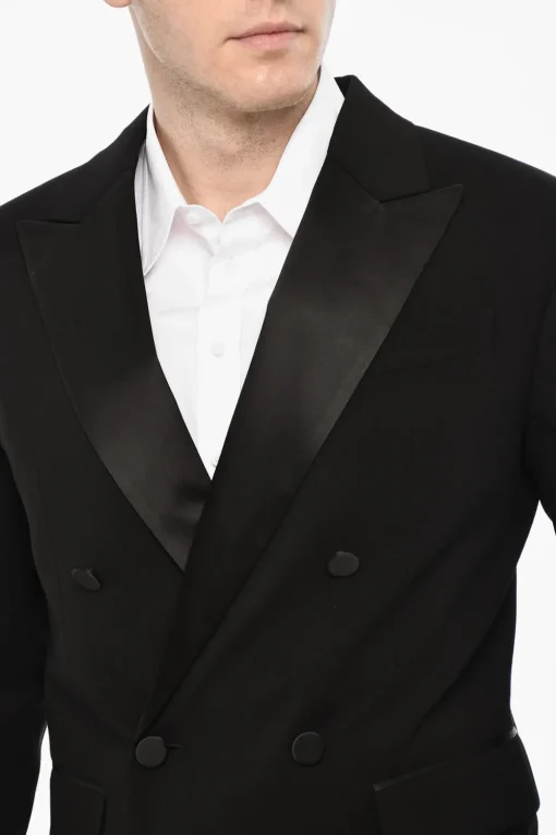 Blazer Doppiopetto In Misto Lana Con Revers A Lancia In Satin>Dsquared2 Hot