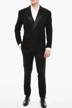 Blazer Doppiopetto In Misto Lana Con Revers A Lancia In Satin></noscript>Dsquared2 Hot