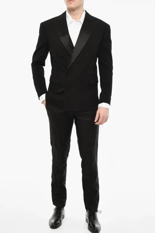 Blazer Doppiopetto In Misto Lana Con Revers A Lancia In Satin>Dsquared2 Hot