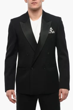 Blazer Doppiopetto TATTOO con Rever a Lancia in Satin>Off-White Clearance