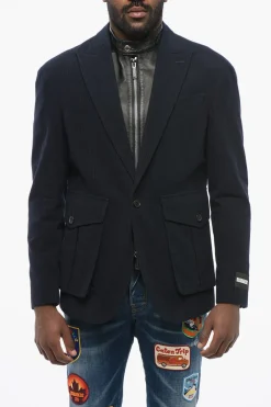 Blazer Gessato con Chest Piece in Pelle>Dsquared2 Hot