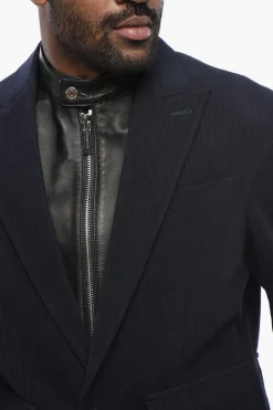 Blazer Gessato con Chest Piece in Pelle></noscript>Dsquared2 Hot