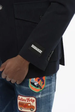 Blazer Gessato con Chest Piece in Pelle></noscript>Dsquared2 Hot
