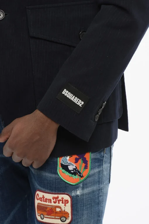 Blazer Gessato con Chest Piece in Pelle>Dsquared2 Hot