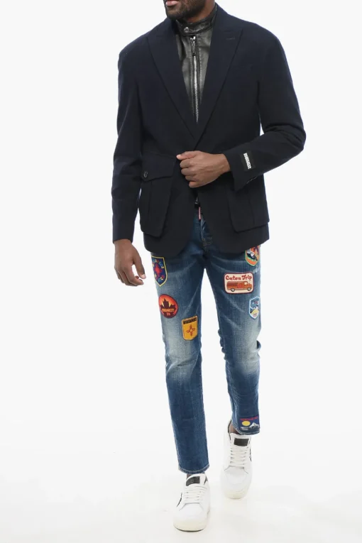 Blazer Gessato con Chest Piece in Pelle>Dsquared2 Hot