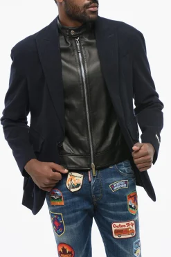 Blazer Gessato con Chest Piece in Pelle></noscript>Dsquared2 Hot