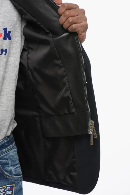 Blazer Gessato con Chest Piece in Pelle>Dsquared2 Hot