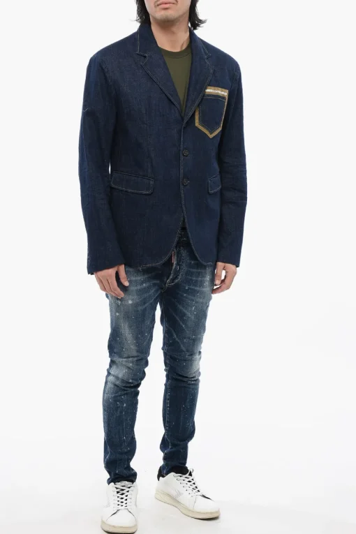 Hot Blazer in Denim CATEN BROS con Cuciture a Vista Uomo Giacche