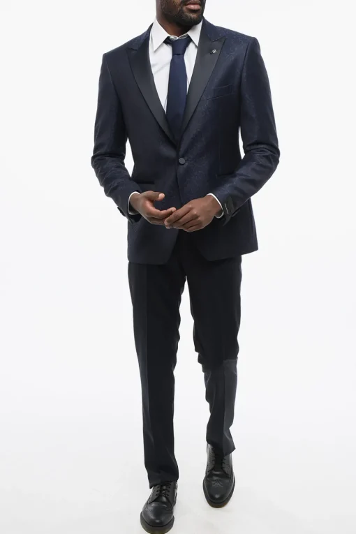 Best Blazer in Lana Jacquard Motivo Paisley con Rever in Satin Uomo Giacche