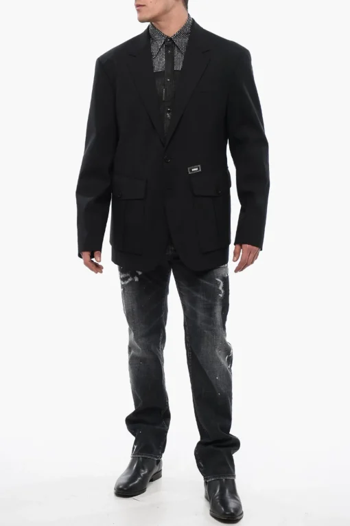 Online Blazer in Lana Stretch con Tasche Utility Uomo Giacche