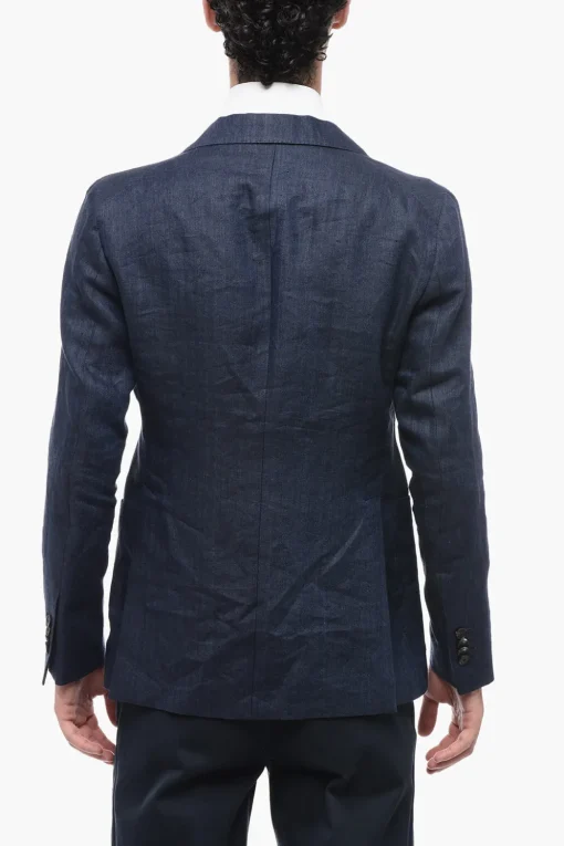 Clearance Blazer in Lino Delavé con Tasche a Filo Uomo Giacche
