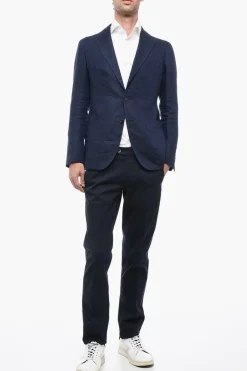 Clearance Blazer in Lino Delavé con Tasche a Filo Uomo Giacche