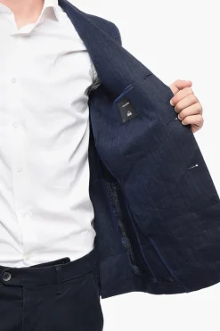 Clearance Blazer in Lino Delavé con Tasche a Filo Uomo Giacche