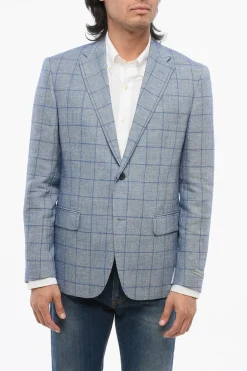 Blazer In Misto Lino A Quadri Monopetto>Nino Danieli Discount