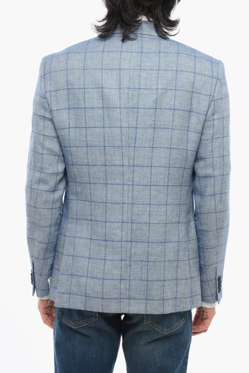 Blazer In Misto Lino A Quadri Monopetto>Nino Danieli Discount
