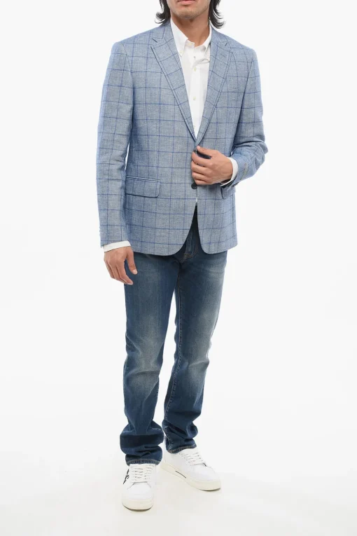 Blazer In Misto Lino A Quadri Monopetto>Nino Danieli Discount