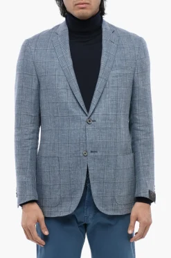 Blazer in Misto Lino ACADEMY SOFT con Motivo Windowpane>Corneliani Hot