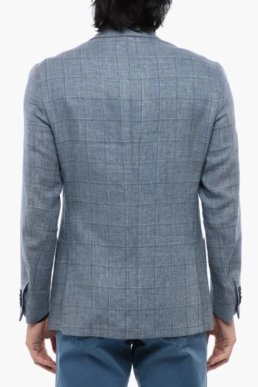 Blazer in Misto Lino ACADEMY SOFT con Motivo Windowpane>Corneliani Hot