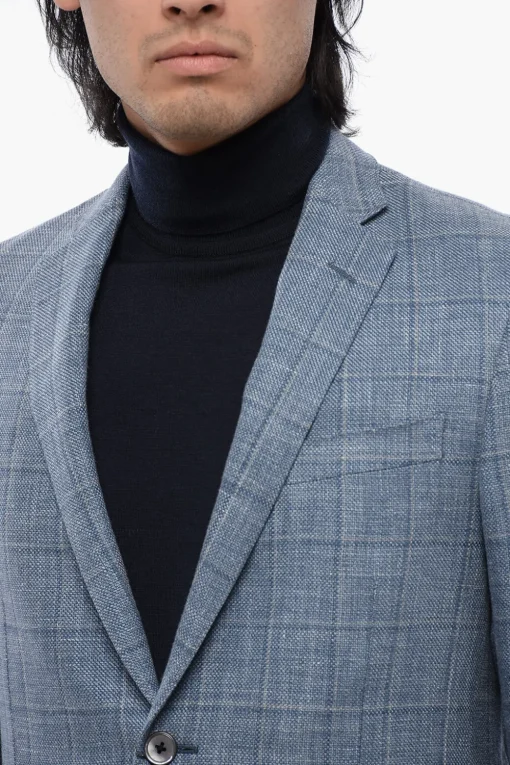 Blazer in Misto Lino ACADEMY SOFT con Motivo Windowpane>Corneliani Hot