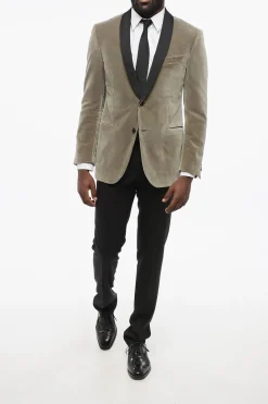 Blazer Monopetto ACADEMY CERIMONIA In Velluto Con Revers In Satin A Scialle></noscript>Corneliani Fashion