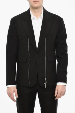 Online Blazer Monopetto Con Revers A Lancia E Dettaglio Zip Uomo Giacche