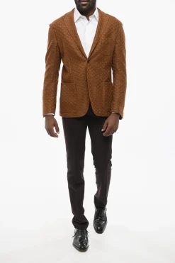 Blazer Monopetto In Cotone Motivo Macramé></noscript>Corneliani New