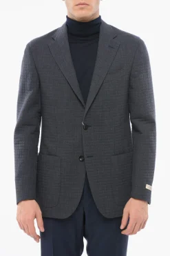 Sale Blazer Monopetto In Lana Motivo Trapuntato Con Tasche A Toppa Uomo Giacche
