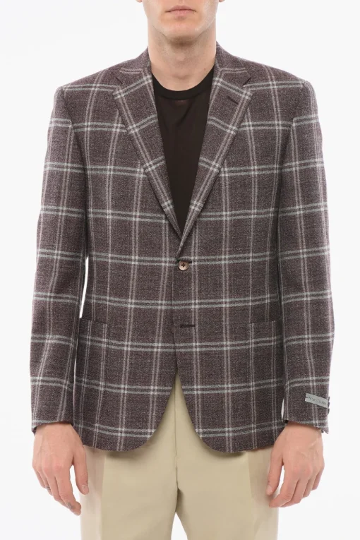 Outlet Blazer Monopetto In Lana Con Motivo A Quadri Uomo Giacche