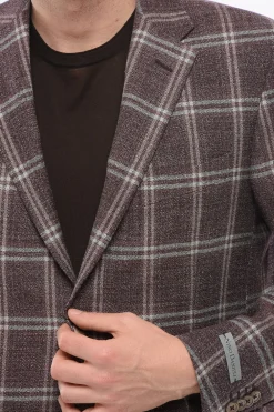 Outlet Blazer Monopetto In Lana Con Motivo A Quadri Uomo Giacche
