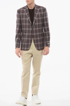 Outlet Blazer Monopetto In Lana Con Motivo A Quadri Uomo Giacche