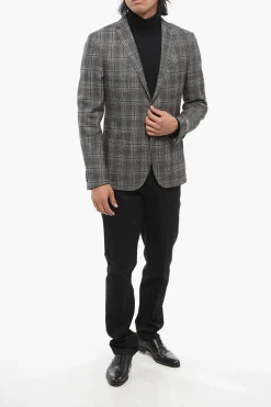 Best Blazer Monopetto In Misto Lana Motivo A Quadri Con Tasche A Toppa Uomo Giacche