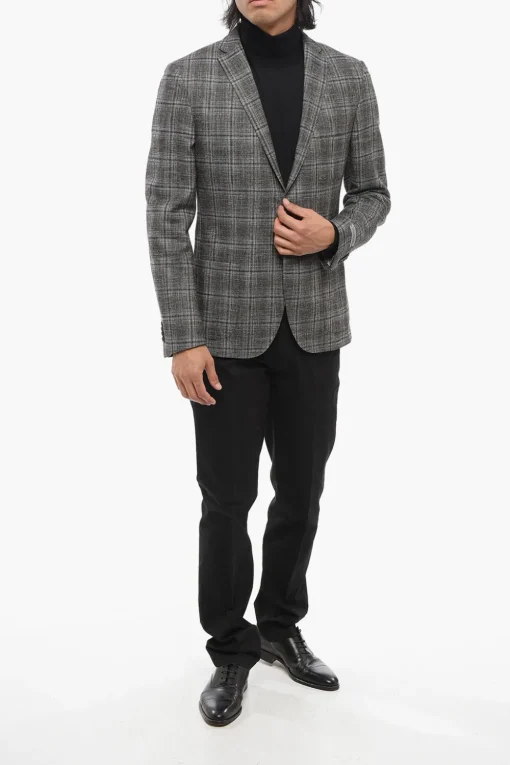 Best Blazer Monopetto In Misto Lana Motivo A Quadri Con Tasche A Toppa Uomo Giacche