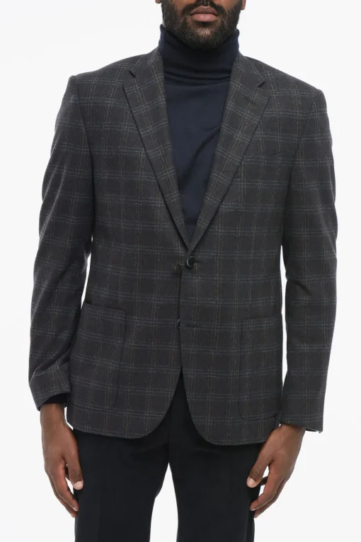 Blazer Monopetto In Misto Lana Semi-foderato A Quadri>Nino Danieli Fashion