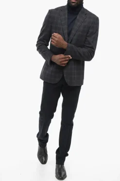 Blazer Monopetto In Misto Lana Semi-foderato A Quadri></noscript>Nino Danieli Fashion
