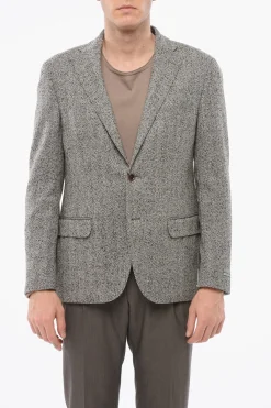 Blazer Monopetto In Misto Lana Motivo Herringbone Con tasche Ad Aletta>Nino Danieli Outlet