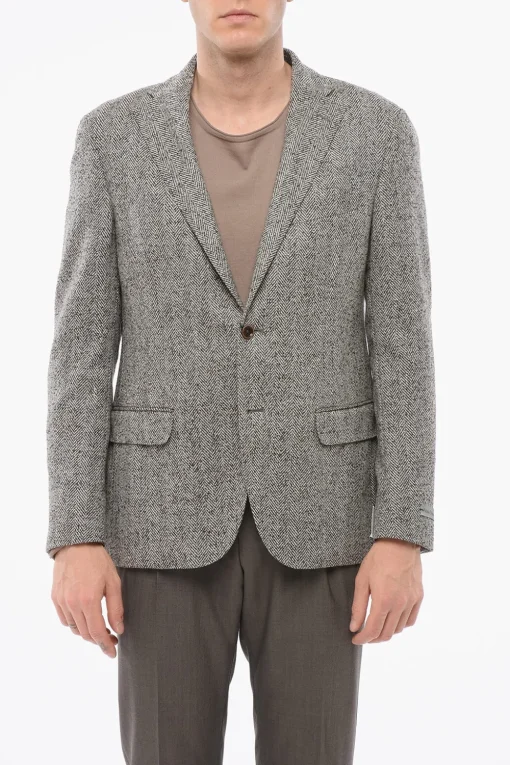 Blazer Monopetto In Misto Lana Motivo Herringbone Con tasche Ad Aletta>Nino Danieli Outlet
