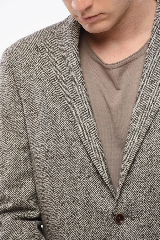 Blazer Monopetto In Misto Lana Motivo Herringbone Con tasche Ad Aletta>Nino Danieli Outlet