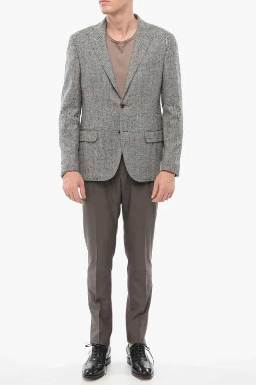 Blazer Monopetto In Misto Lana Motivo Herringbone Con tasche Ad Aletta>Nino Danieli Outlet