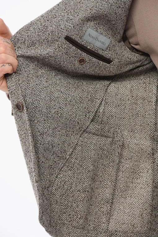 Blazer Monopetto In Misto Lana Motivo Herringbone Con tasche Ad Aletta>Nino Danieli Outlet