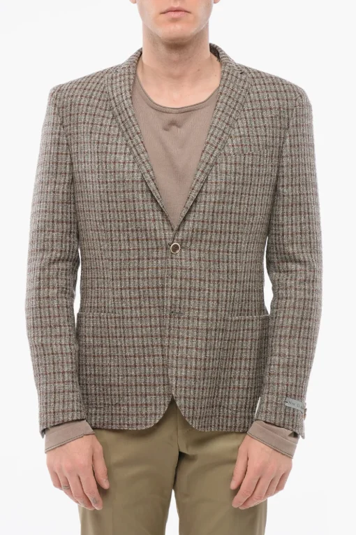 Sale Blazer Monopetto In Misto Lana Con Motivo A Quadri Uomo Giacche