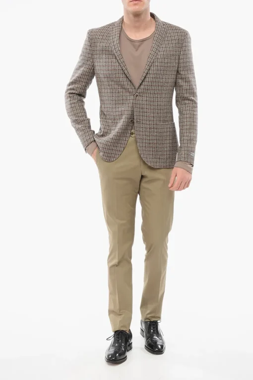 Sale Blazer Monopetto In Misto Lana Con Motivo A Quadri Uomo Giacche