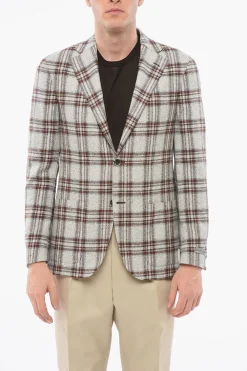 Fashion Blazer Monopetto Motivo A Quadri Con Tasche A Toppa Uomo Giacche