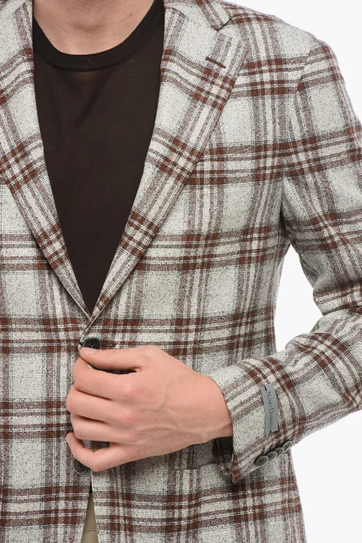 Fashion Blazer Monopetto Motivo A Quadri Con Tasche A Toppa Uomo Giacche