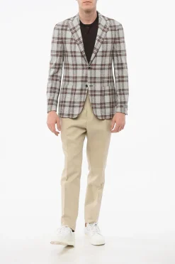 Fashion Blazer Monopetto Motivo A Quadri Con Tasche A Toppa Uomo Giacche