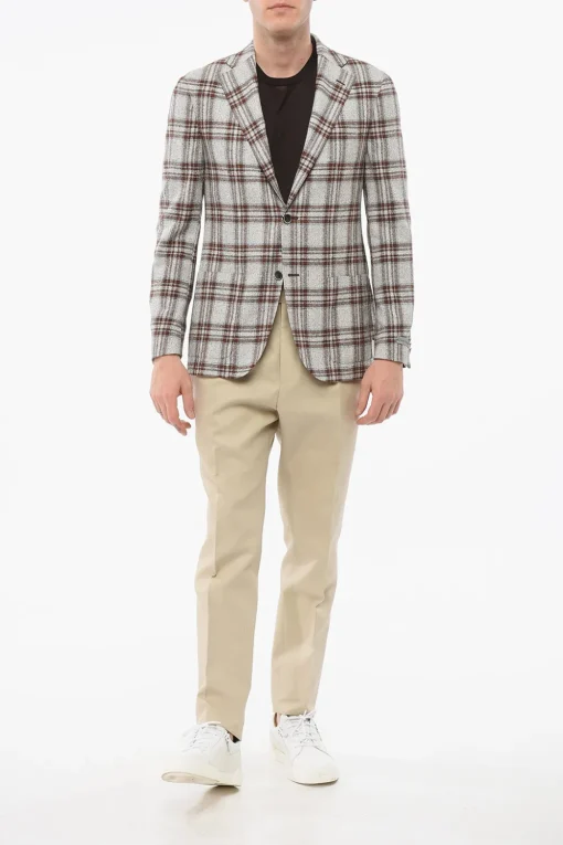 Fashion Blazer Monopetto Motivo A Quadri Con Tasche A Toppa Uomo Giacche